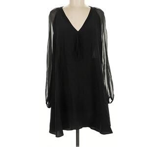 Elizabeth James 100% silk LBD Med V-Neck Sheer Shift Mini Cocktail Luxury chic